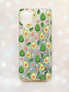 Чохол з плаваючими блискітками Samsung Galaxy A12 Срібний :: Авокадо з котиками (принт 301)