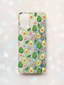 Чохол з плаваючими блискітками для Samsung Galaxy A03s (A037) Срібний :: Авокадо з котиками (принт 301)