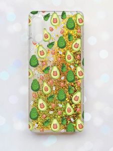 Чохол з плаваючими блискітками Samsung Galaxy A02 / A022 (2021) Золотий :: Авокадо з котиками (принт 301)