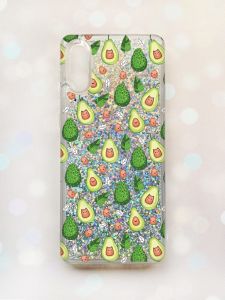 Чохол з плаваючими блискітками Samsung Galaxy A02 / A022 (2021) Срібний :: Авокадо з котиками (принт 301)
