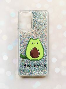 Чохол з плаваючими блискітками на Samsung Galaxy A52 (A525) Срібний :: Котик Авокадо (принт 306)