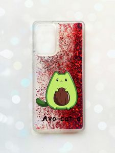 Чохол з плаваючими блискітками на Samsung Galaxy A52 (A525) Червоний :: Котик Авокадо (принт 306)