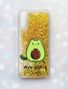 Чохол з плаваючими блискітками на Samsung Galaxy A50 (2019) A505F Золотий :: Котик Авокадо (принт 306)
