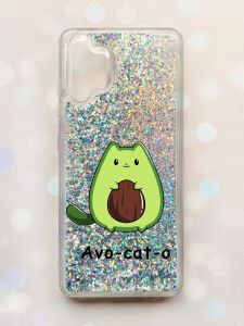 Чохол з плаваючими блискітками Samsung Galaxy A32 Срібний :: Котик Авокадо (принт 306)