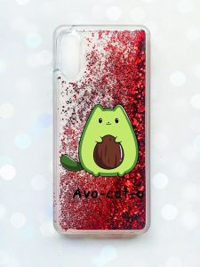 Чохол з плаваючими блискітками Samsung Galaxy A02 / A022 (2021) Червоний :: Котик Авокадо (принт 306)