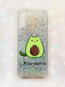 Чохол з плаваючими блискітками Samsung Galaxy A02 / A022 (2021) Срібний :: Котик Авокадо (принт 306)