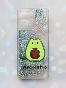 Чохол з плаваючими блискітками Xiaomi Redmi Note 12 4G Срібний :: Котик Авокадо (принт 306)