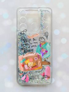 Чохол з плаваючими блискітками на TECNO Spark Go 2022 Срібний :: Настрій подорожувати (принт 329)