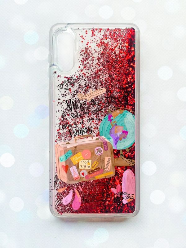Чохол з плаваючими блискітками Samsung Galaxy A02 / A022 (2021) Червоний :: Настрій подорожувати (принт 329)