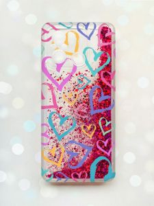 Чохол з плаваючими блискітками на Xiaomi Redmi 12C Рожевий :: Різнокольорові сердечка (принт 332)