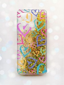 Чохол з плаваючими блискітками на Xiaomi Redmi 12C Золотий :: Різнокольорові сердечка (принт 332)