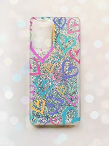 Чохол з плаваючими блискітками на Samsung Galaxy A52 (A525) Срібний :: Різнокольорові сердечка (принт 332)