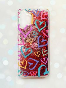 Чохол з плаваючими блискітками Samsung Galaxy A32 Червоний :: Різнокольорові сердечка (принт 332)