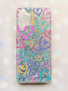 Чохол з плаваючими блискітками Samsung Galaxy A32 Срібний :: Різнокольорові сердечка (принт 332)