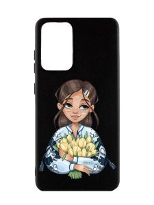 Матовий чорний чохол на Samsung Galaxy A52  :: Дівчина з тюльпанами (принт 22)