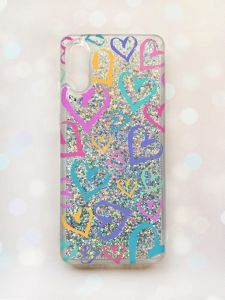 Чохол з плаваючими блискітками Samsung Galaxy A02 / A022 (2021) Срібний :: Cердечка (принт 332)