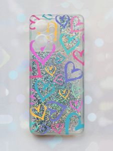 Чохол з плаваючими блискітками Xiaomi Redmi Note 12 4G Срібний :: Різнокольорові сердечка (принт 332)
