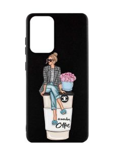 Матовий чорний чохол на Samsung Galaxy A52  :: Дівчина на каві (принт 228)