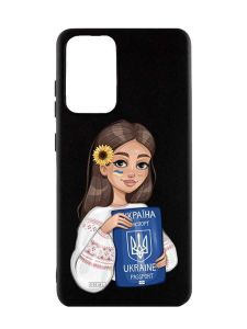 Матовий чорний чохол на Samsung Galaxy A52  :: Дівчина з паспортом (принт 12)