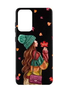 Матовий чорний чохол на Samsung Galaxy A52  :: Дівчина з листям (принт 221)