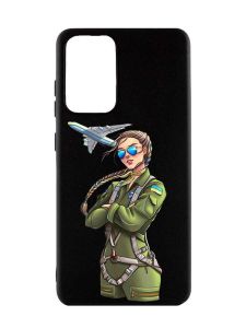 Матовий чорний чохол на Samsung Galaxy A52  :: Дівчина-пілот (патріотичний принт 6)