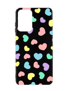 Матовий чорний чохол на Samsung Galaxy A52  :: Різнокольорові сердечка (принт 335)