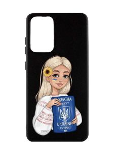 Матовий чорний чохол на Samsung Galaxy A52  :: Дівчина з паспортом (принт 13)