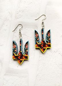 Сережки з дерева патріотичні Герб України. Тризуб (принт 13.3)