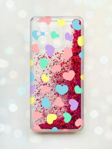 Чохол з плаваючими блискітками на Xiaomi Redmi 12C Рожевий :: Різнокольорові сердечка (принт 335)