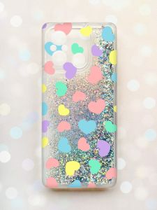 Чохол з плаваючими блискітками на Xiaomi Redmi 12C Срібний :: Різнокольорові сердечка (принт 335)