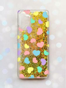 Чохол з плаваючими блискітками Samsung Galaxy A32 Золотий :: Різнокольорові сердечка (принт 335)
