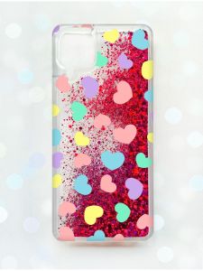 Чохол з плаваючими блискітками Samsung Galaxy A12 Рожевий :: Різнокольорові сердечка (принт 335)
