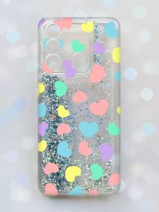 Чохол з плаваючими блискітками на TECNO Spark Go 2022 Срібний :: Різнокольорові сердечка (принт 335)