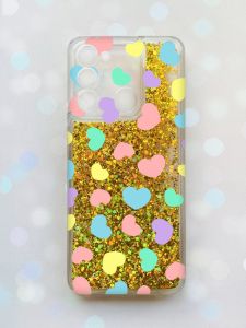 Чохол з плаваючими блискітками на TECNO Spark Go 2022 Золотий :: Різнокольорові сердечка (принт 335)