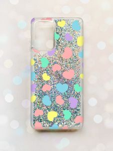 Чохол з плаваючими блискітками на Samsung Galaxy A52 (A525) Срібний :: Різнокольорові сердечка (принт 335)