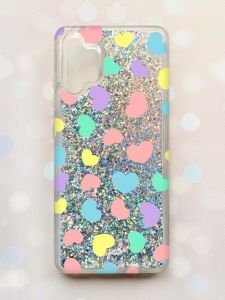 Чохол з плаваючими блискітками Samsung Galaxy A32 Срібний :: Різнокольорові сердечка (принт 335)