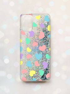 Чохол з плаваючими блискітками для Samsung Galaxy A03s (A037) Срібний :: Різнокольорові сердечка (принт 335)
