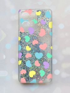 Чохол з плаваючими блискітками Xiaomi Redmi Note 12 4G Срібний :: Різнокольорові сердечка (принт 335)