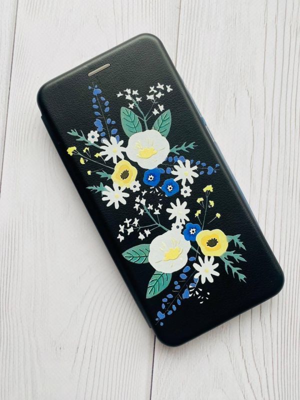 Чохол-книжка з малюнком для iPhone 7, 8 Чорний :: Квіти. Акварель (принт 271)