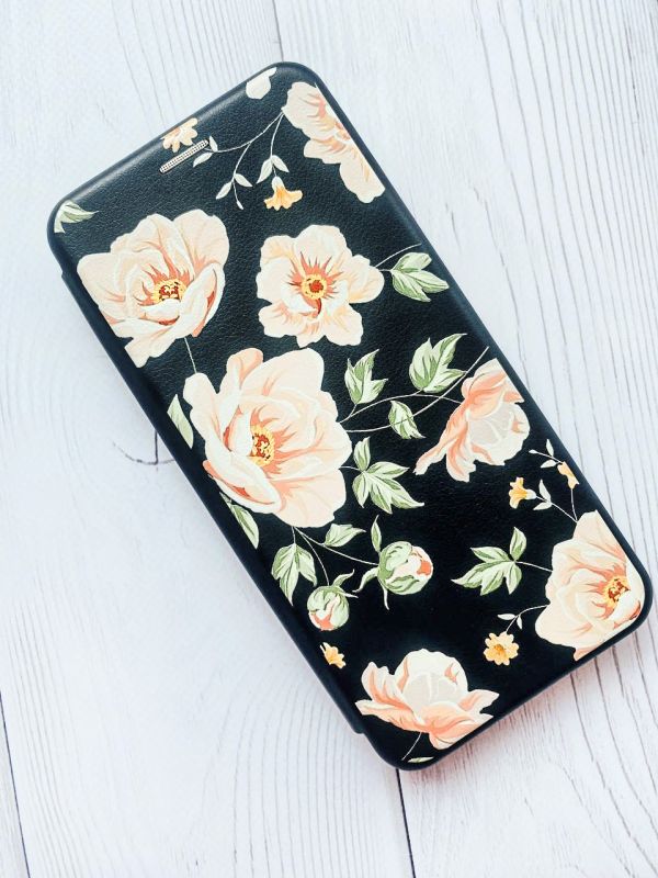 Чохол-книжка з малюнком для iPhone 7, 8 Чорний :: Квіти пастельні (принт 277)