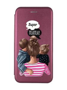 Чохол книжка з малюнком для Samsung Galaxy A12 Бордовий :: Супер Мама (принт 29)