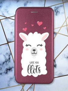 Чохол книжка з малюнком для Samsung Galaxy A12 Бордовий :: Лама (принт 94)