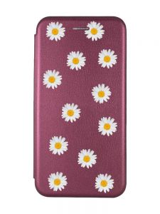 Чохол книжка з малюнком для Samsung Galaxy A12 Бордовий :: Фон ромашки (принт 41)