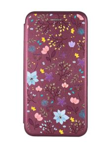 Чохол книжка з малюнком для Samsung Galaxy A12 Бордовий :: Квітковий фон (принт 267)