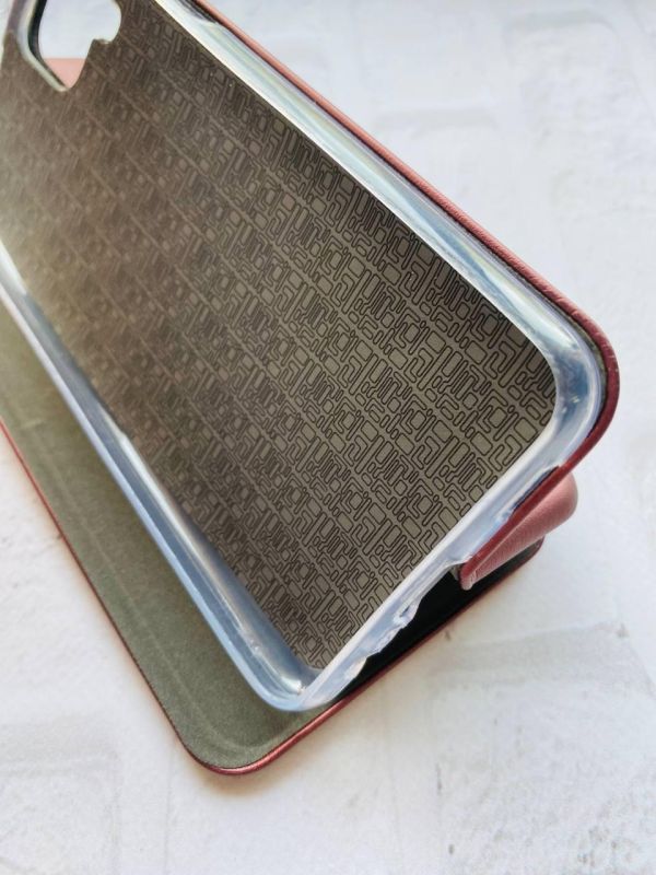 Чохол книжка з малюнком для Samsung Galaxy A12 Бордовий :: Дівчина на каві (принт 228)