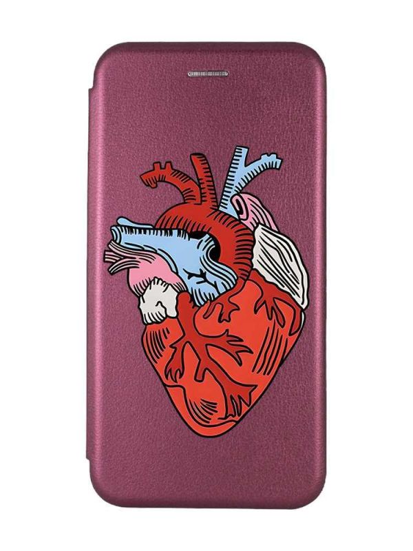 Чохол-книжка з малюнком для Apple iPhone XR Бордовий :: Серце анатомічне (принт 250)