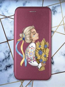 Чохол-книжка з малюнком для iPhone 7, 8 Бордовий :: Українка з колосками (принт 173)