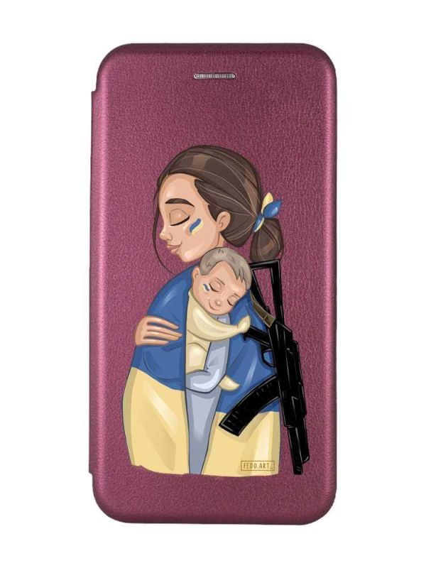 Чохол-книжка з малюнком для iPhone 7, 8 Бордовий :: Мама-захисниця (принт 20)
