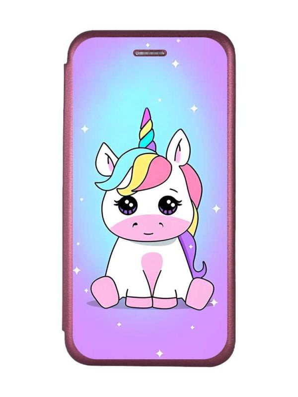 Чохол-книжка з малюнком для iPhone 7, 8 Бордовий :: Єдиноріг (принт 103)