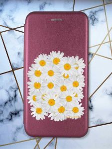 Чохол-книжка з малюнком для Xiaomi Redmi 9C/10A Бордовий :: Букет ромашок (принт 40)